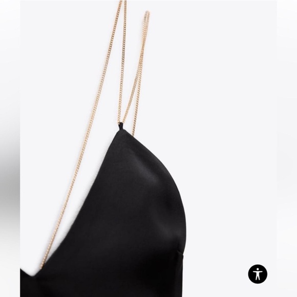 Zara Black Satin Slip Dress with Double Chain Straps - Picture 5 of 11
